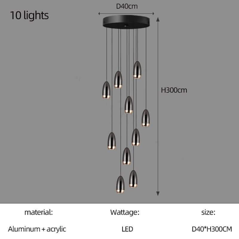 Capsule Design Staircase Chandelier – Aluminium LED Pendant, 1 to 20 Lights, Warm & Cool White