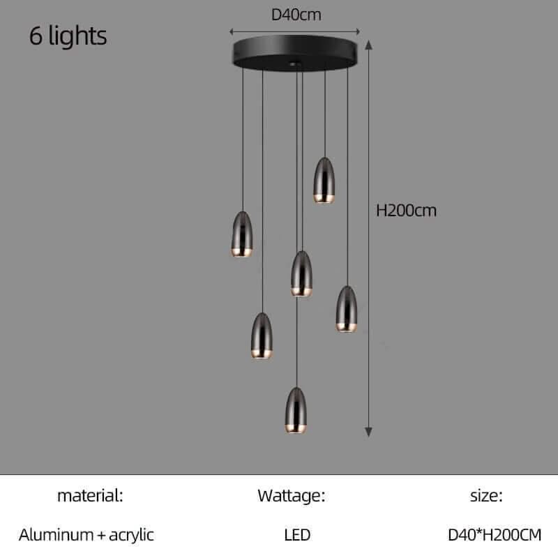 Capsule Design Staircase Chandelier – Aluminium LED Pendant, 1 to 20 Lights, Warm & Cool White