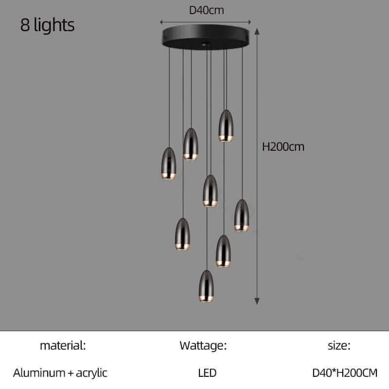 Capsule Design Staircase Chandelier – Aluminium LED Pendant, 1 to 20 Lights, Warm & Cool White