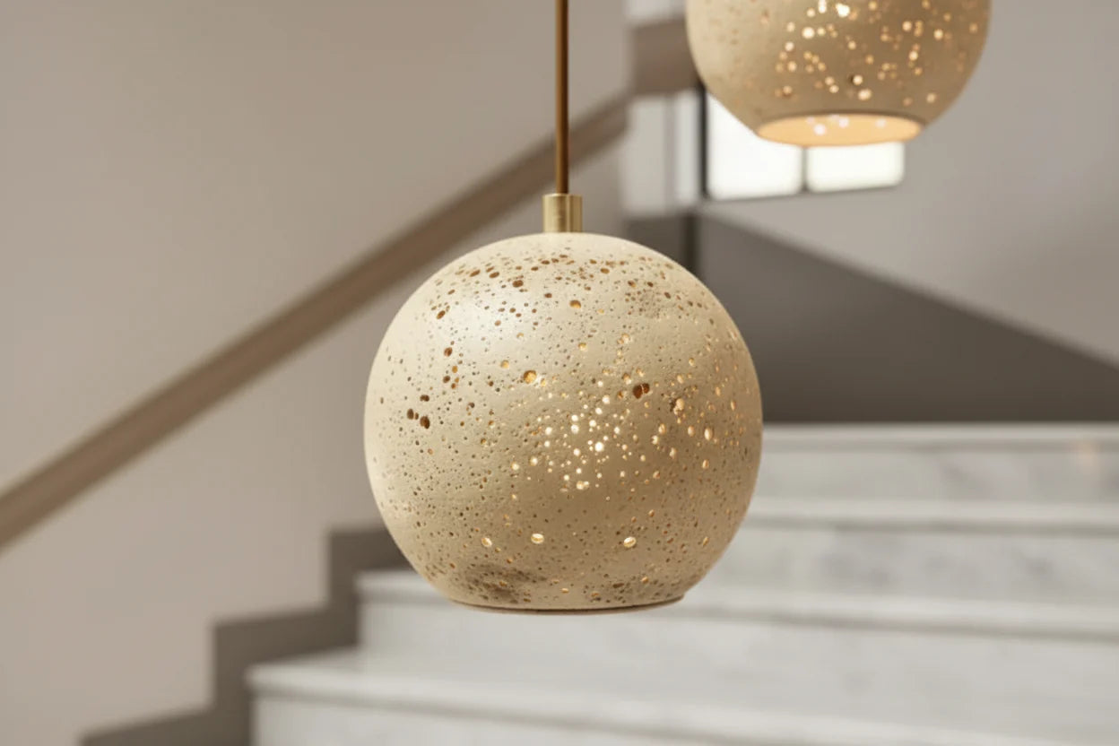 Ceramic Globe LED Staircase Chandelier – Stone Finish, 3 to 25 Heads, Warm, Neutral & Cool White