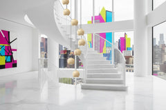 Ceramic Globe LED Staircase Chandelier – Stone Finish, 3 to 25 Heads, Warm, Neutral & Cool White