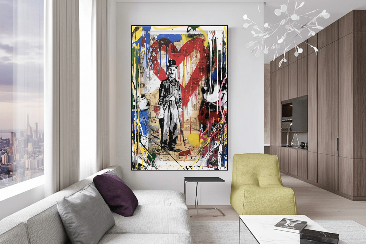 Charlie Chaplin & Mickey Mouse: A Playful Graffiti Canvas Wall Art