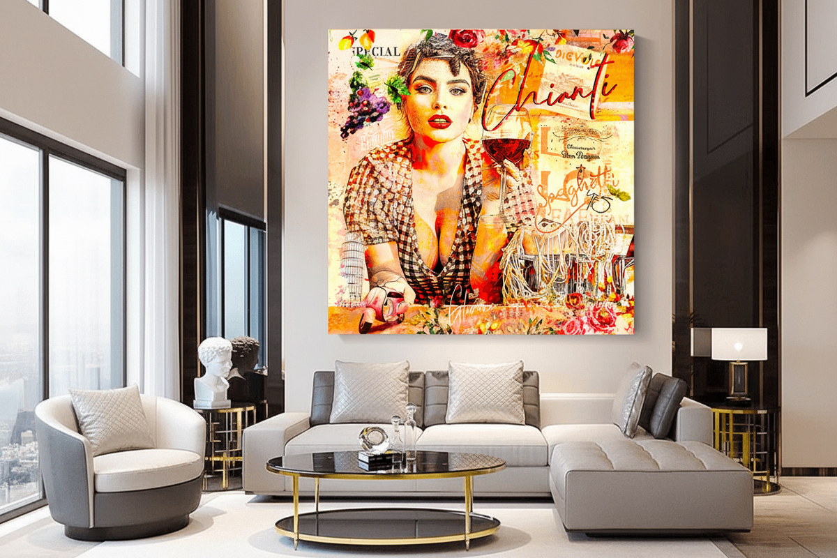 Chianti Dievole Girl With Wine Canvas Wall Art