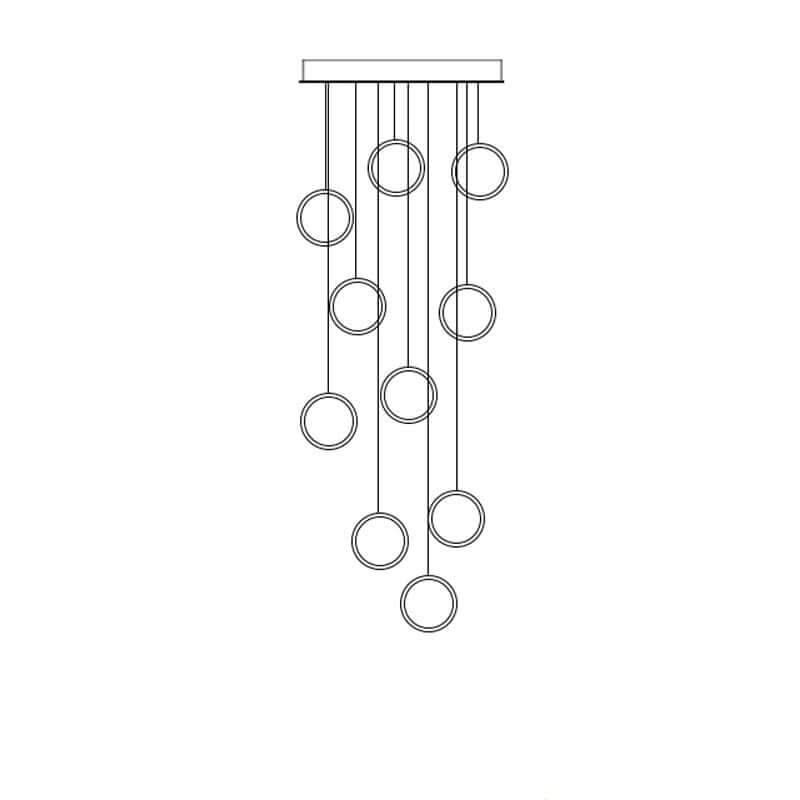 Circle Mingle LED Staircase Chandelier – Gold or Black, 3 to 25 Lights, Warm & Cool White