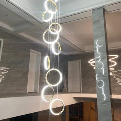 Circle Mingle LED Staircase Chandelier – Gold or Black, 3 to 25 Lights, Warm & Cool White