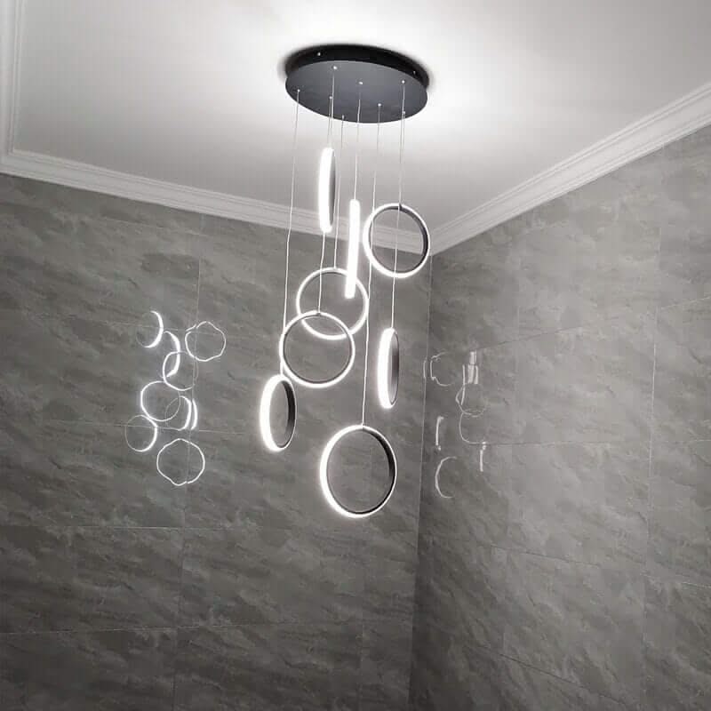 Circle Mingle LED Staircase Chandelier – Gold or Black, 3 to 25 Lights, Warm & Cool White