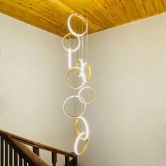 Circle Mingle LED Staircase Chandelier – Gold or Black, 3 to 25 Lights, Warm & Cool White