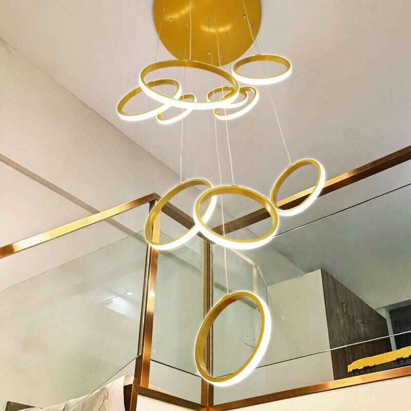 Circle Mingle LED Staircase Chandelier – Gold or Black, 3 to 25 Lights, Warm & Cool White
