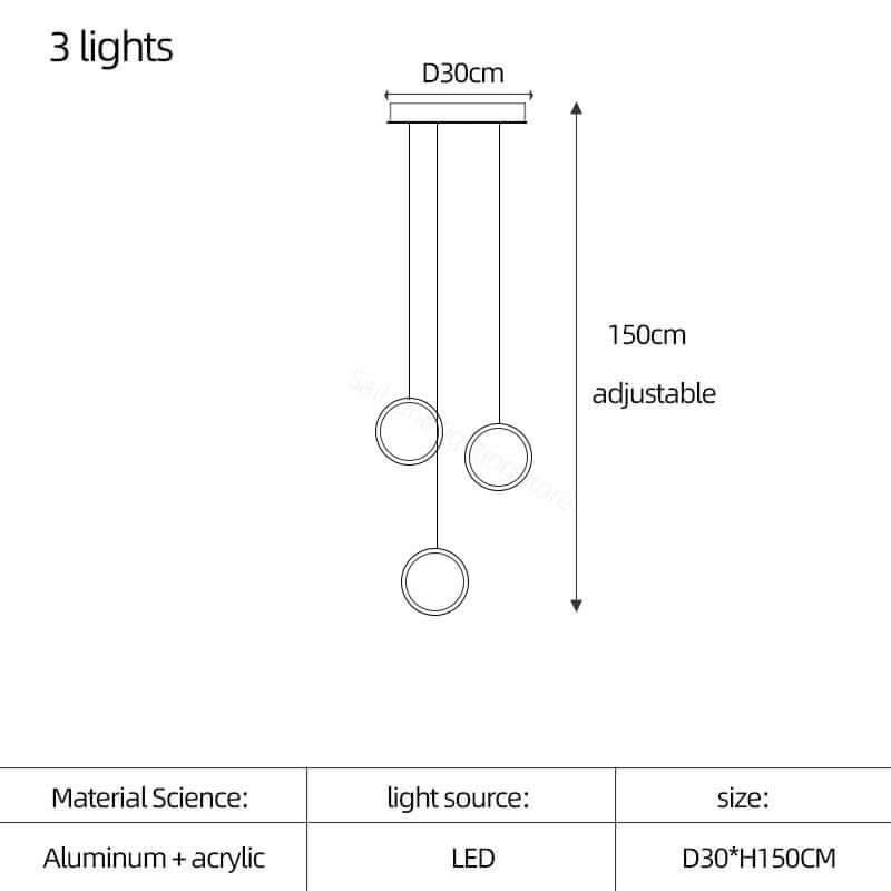 Circle Mingle LED Staircase Chandelier – Gold or Black, 3 to 25 Lights, Warm & Cool White