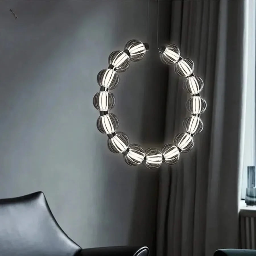 Circular Ring Chrome LED Pearl Chandelier – Art Deco Glass, CCC & CE Certified
