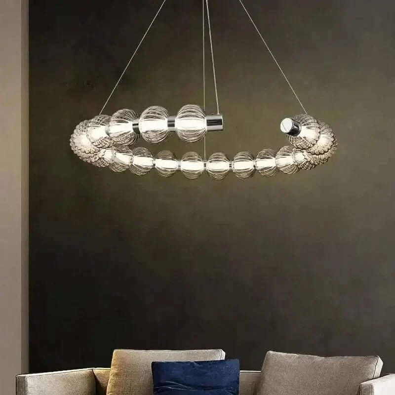 Circular Ring Chrome LED Pearl Chandelier – Art Deco Glass, CCC & CE Certified