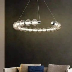 Circular Ring Chrome LED Pearl Chandelier – Art Deco Glass, CCC & CE Certified