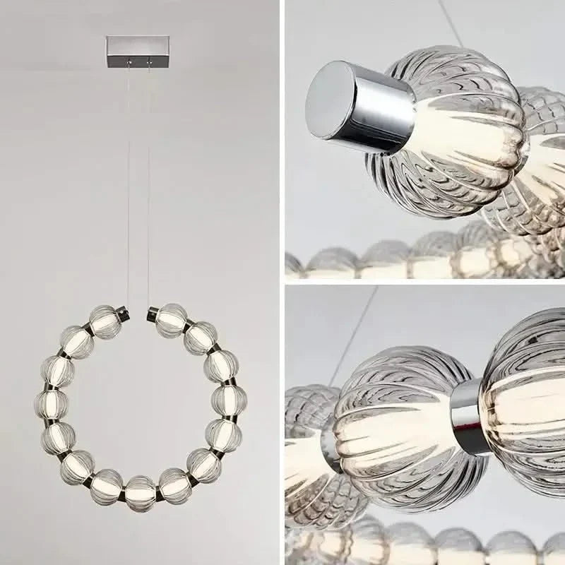 Circular Ring Chrome LED Pearl Chandelier – Art Deco Glass, CCC & CE Certified