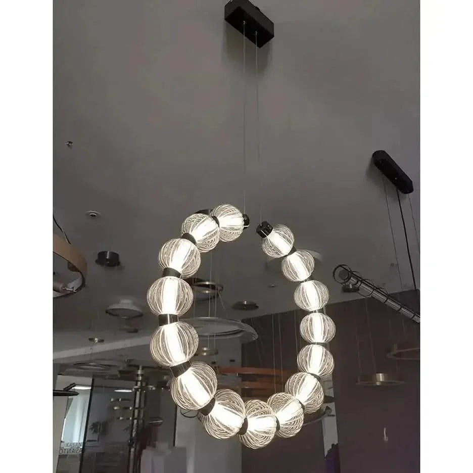 Circular Ring Chrome LED Pearl Chandelier – Art Deco Glass, CCC & CE Certified