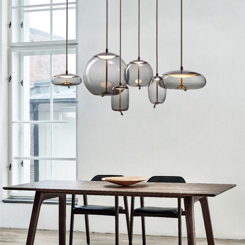 Clear Glass Pendant Light – Smoke Glass Hanging Lamp with Remote