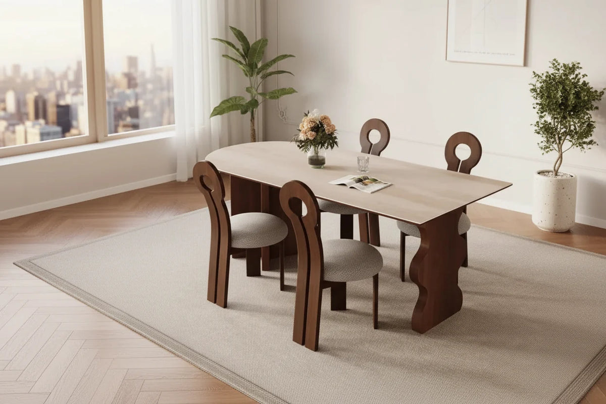 Comedor Solid Wood & Slab Dining Table Set – Strength & Elegance