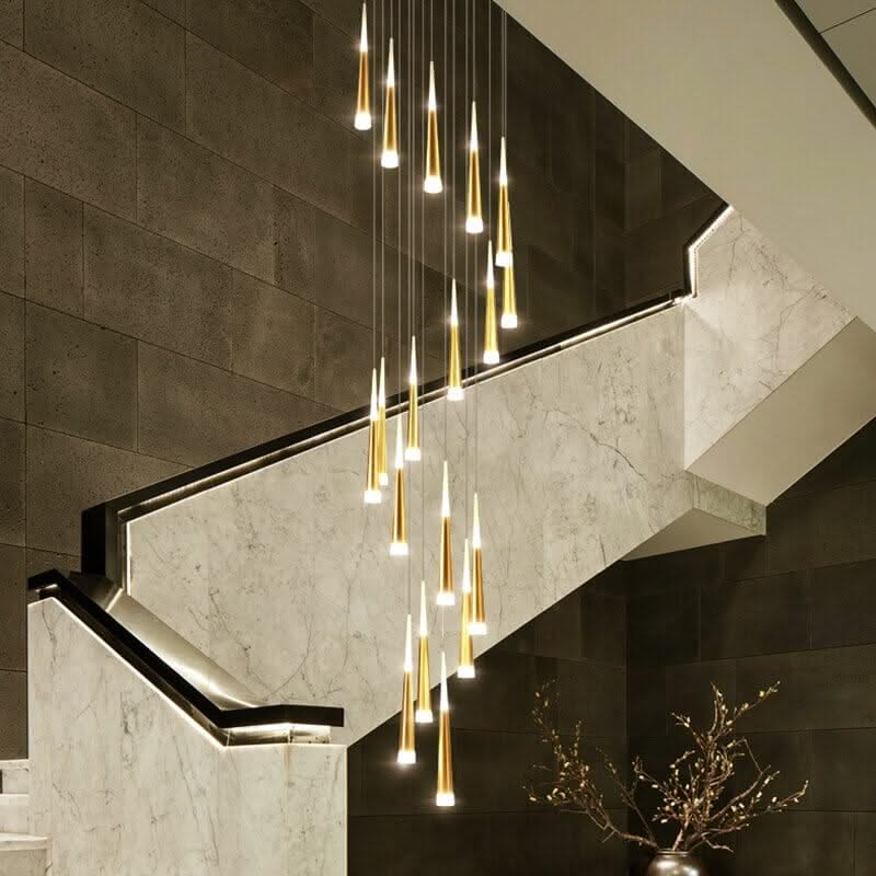 Cone Tubes Staircase Chandelier – Art Deco LED Pendant Light