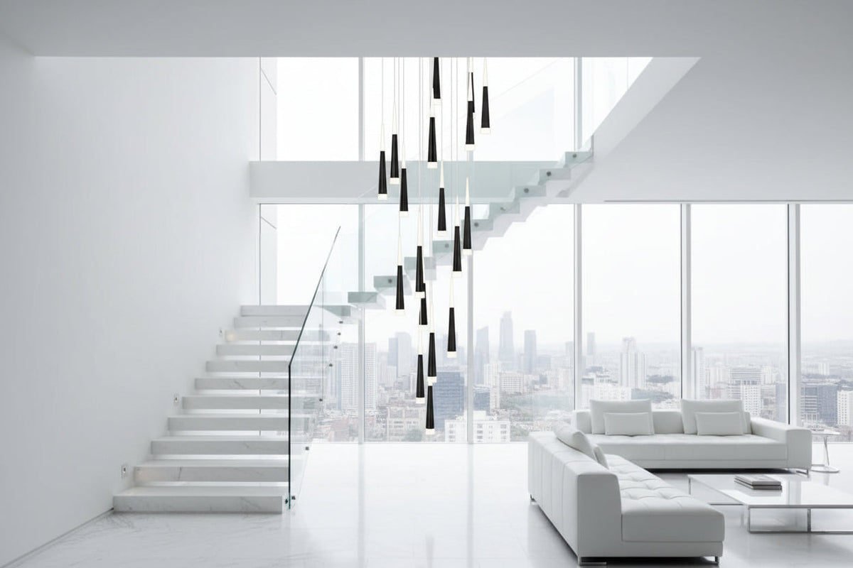 Cone Tubes Staircase Chandelier – Art Deco LED Pendant Light
