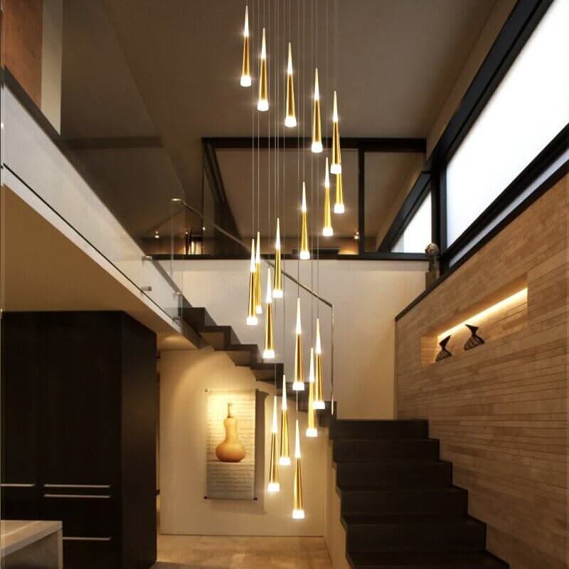 Cone Tubes Staircase Chandelier – Art Deco LED Pendant Light