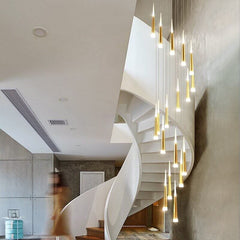 Cone Tubes Staircase Chandelier – Art Deco LED Pendant Light