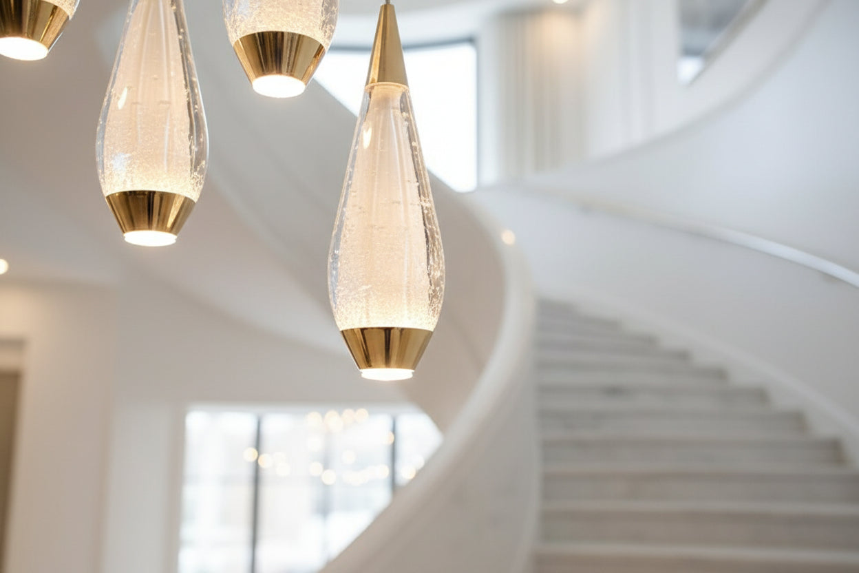 Cones Staircase Chandelier – 1 to 15 Lights in White & Warm Light
