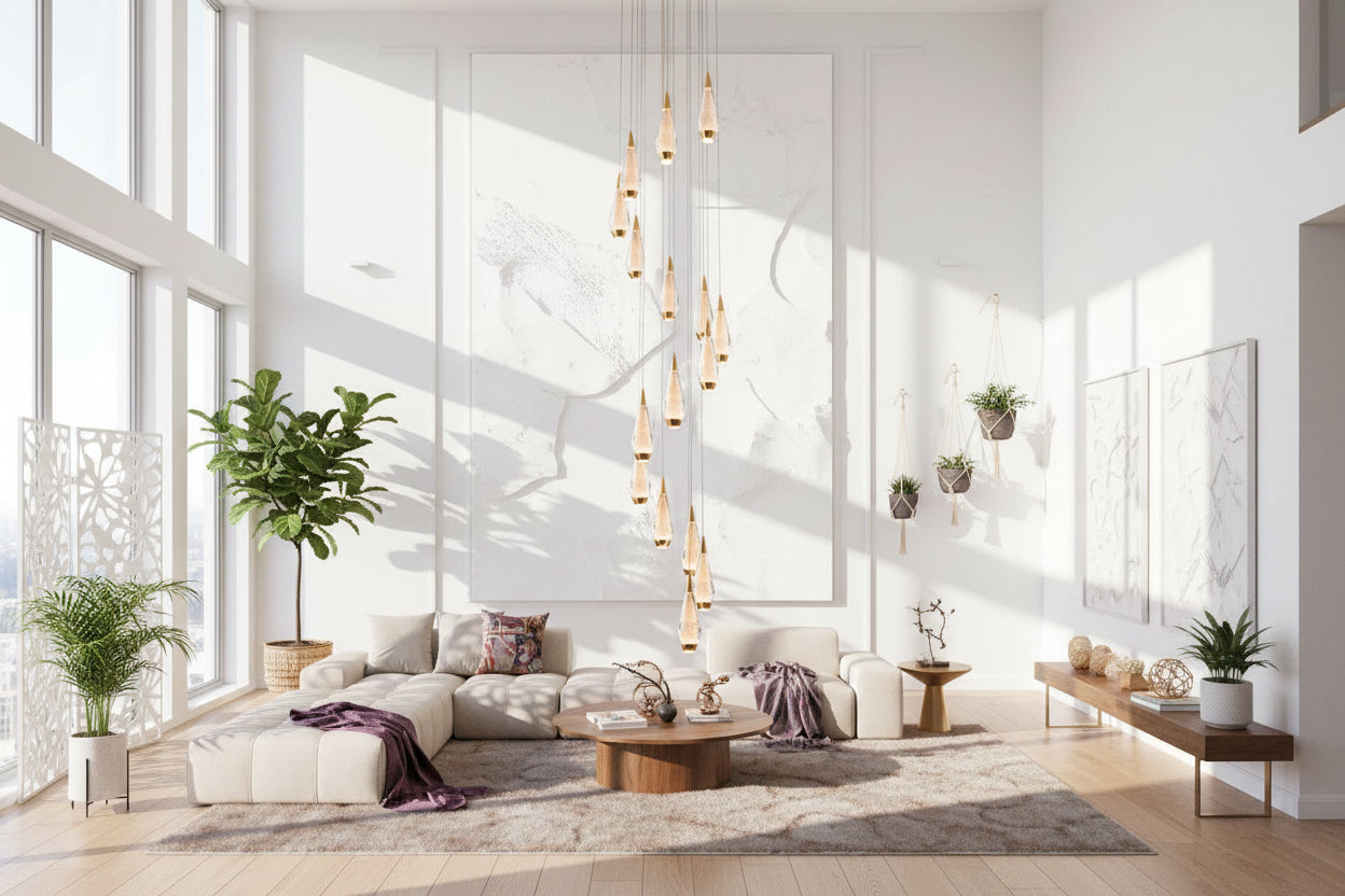 Cones Staircase Chandelier – 1 to 15 Lights in White & Warm Light