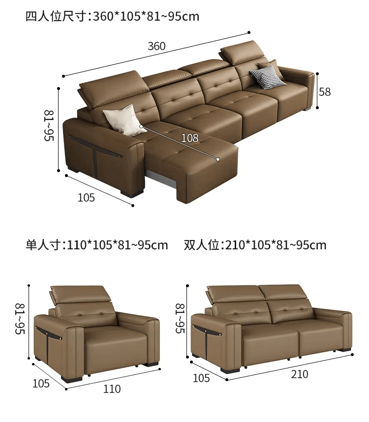 Convertible Sofa Bed – Multifunctional Leather Sofa Set, 2-in-1 Design