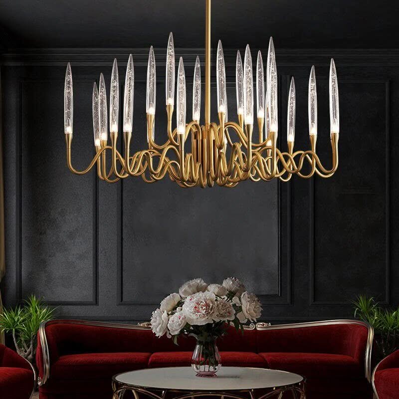 Copper Candles Chandelier – Polished Copper Crystal LED Ceiling Light