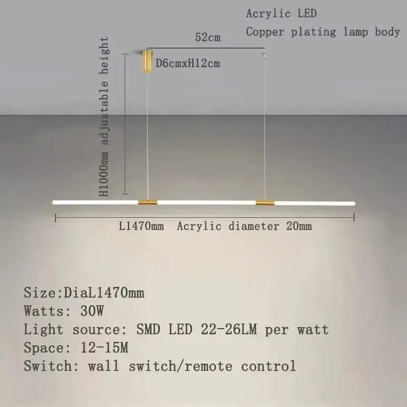 Copper Plating LED Acrylic Kitchen Island Light – 104cm & 147cm