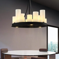 Country-Style Rustic Candles Frame LED Chandelier – Glass & Marble, Linear & Round