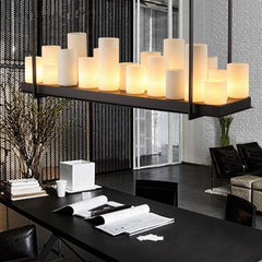 Country-Style Rustic Candles Frame LED Chandelier – Glass & Marble, Linear & Round