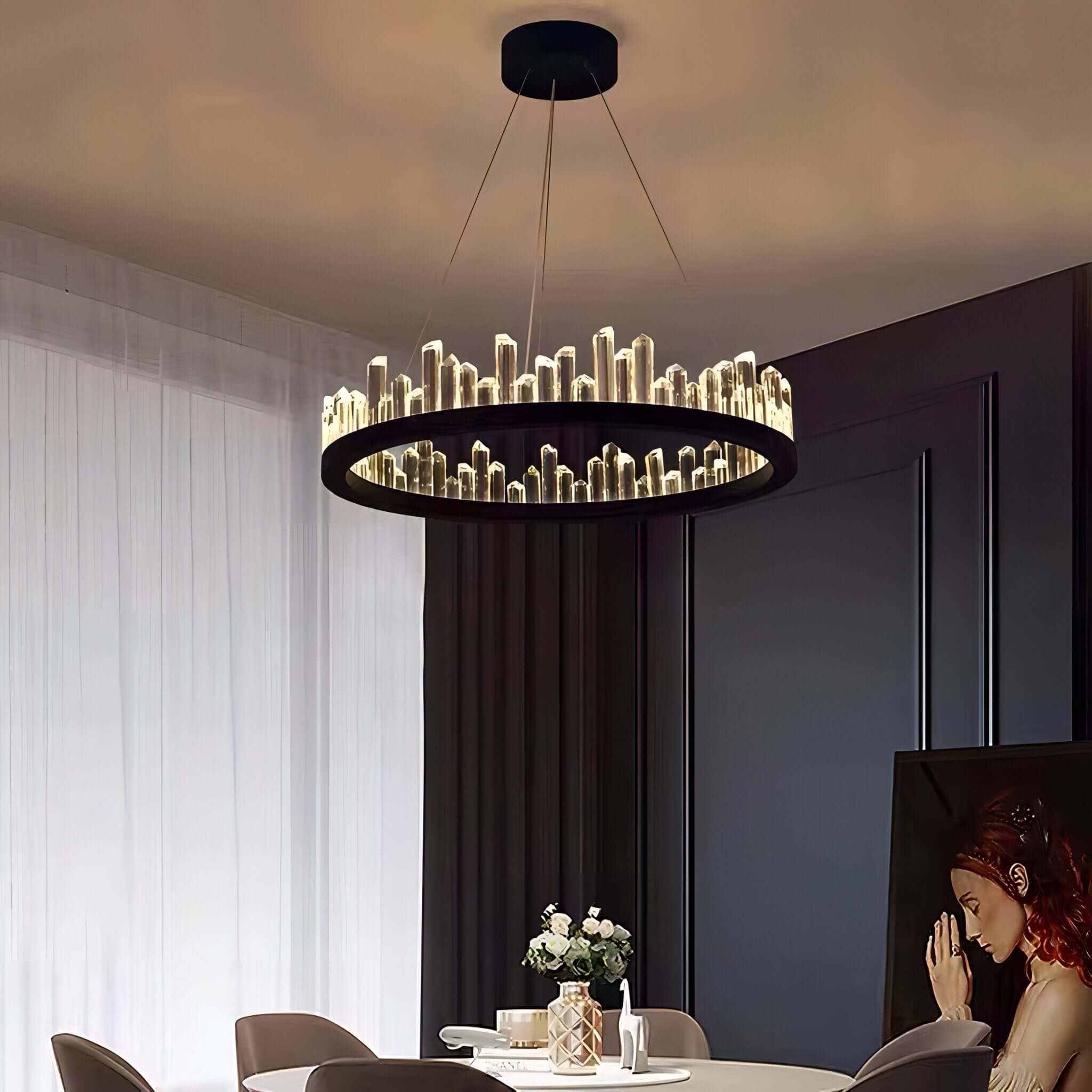 Crystal Chandelier – Black & Gold in 6 Sizes, Warm, White & Dimmable Light