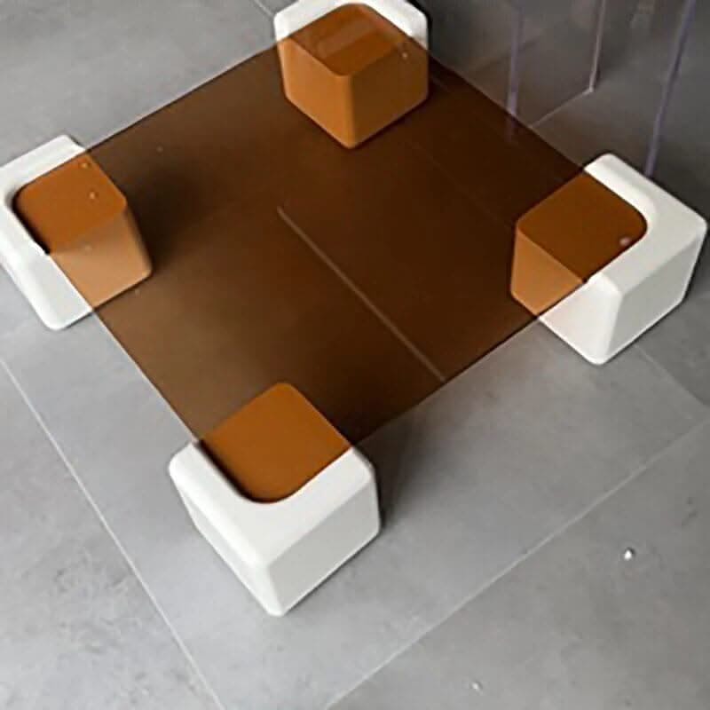 Crystal Clear Pine Wood Square Coffee Table – Toughened Glass Top, 80x80cm, Artistic