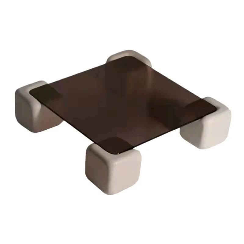 Crystal Clear Pine Wood Square Coffee Table – Toughened Glass Top, 80x80cm, Artistic
