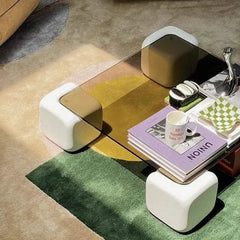 Crystal Clear Pine Wood Square Coffee Table – Toughened Glass Top, 80x80cm, Artistic