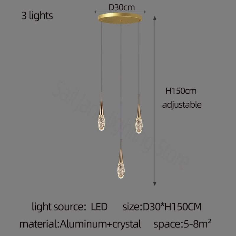 Crystal Cones Staircase Chandelier – Luxurious LED Pendant, 3 to 25 Heads, Warm, Cool & Dimmable