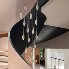 Crystal Cones Staircase Chandelier – Luxurious LED Pendant, 3 to 25 Heads, Warm, Cool & Dimmable
