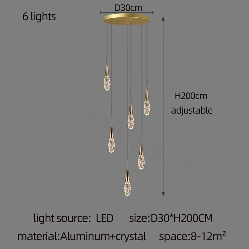 Crystal Cones Staircase Chandelier – Luxurious LED Pendant, 3 to 25 Heads, Warm, Cool & Dimmable