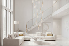 Crystal Cones Staircase Chandelier – Luxurious LED Pendant, 3 to 25 Heads, Warm, Cool & Dimmable