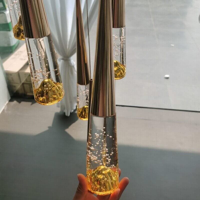Crystal Cones Staircase Chandelier – Black or Gold, 1 to 30 Heads, 3 Colour Modes