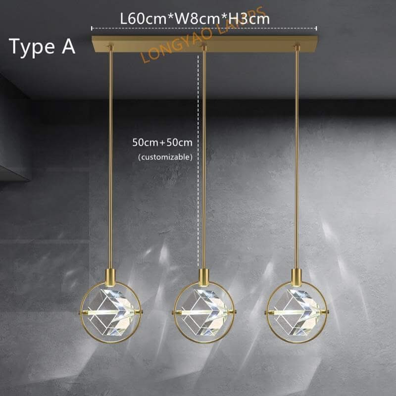 Crystal Cube Rotatable LED Pendant Chandelier – Round & Long, Type A & B