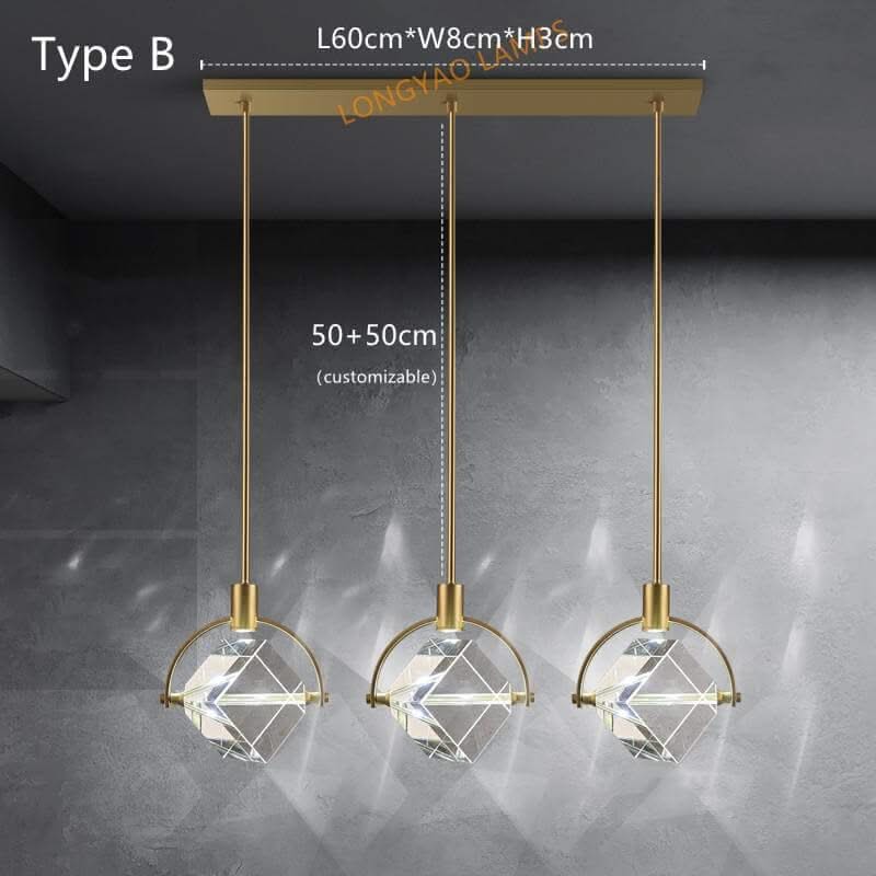Crystal Cube Rotatable LED Pendant Chandelier – Round & Long, Type A & B