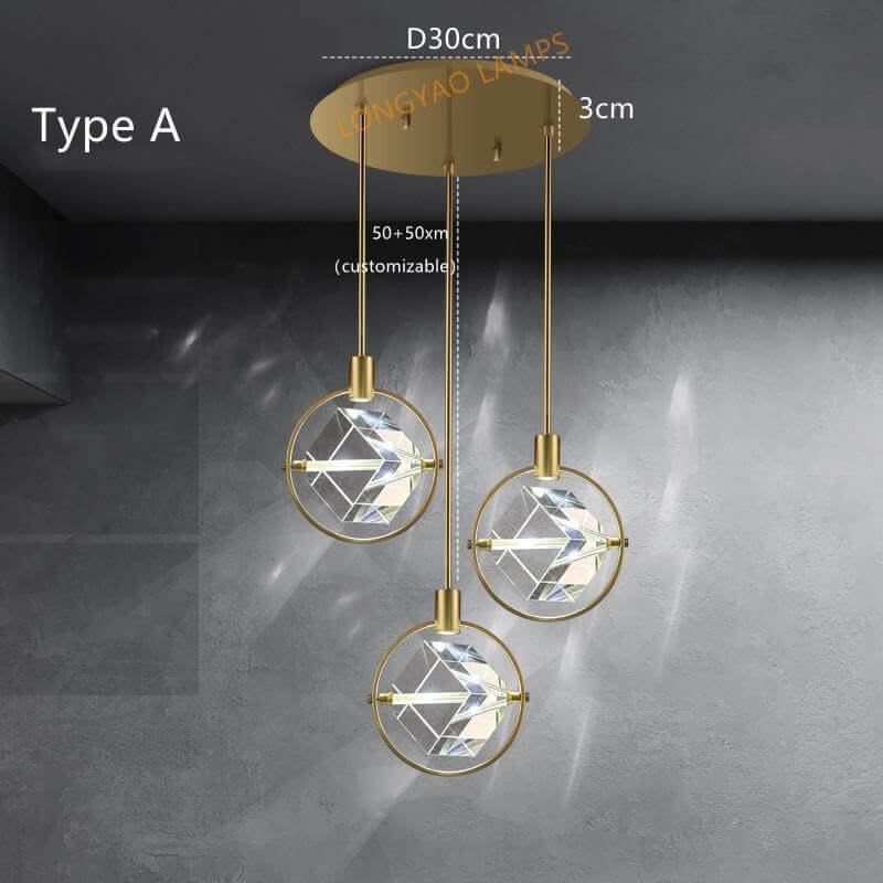 Crystal Cube Rotatable LED Pendant Chandelier – Round & Long, Type A & B