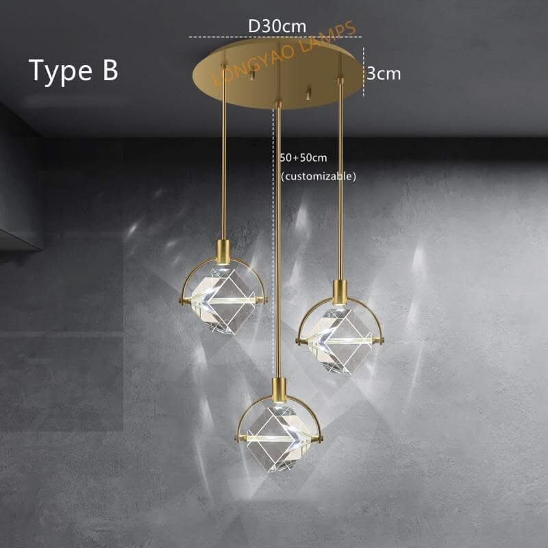 Crystal Cube Rotatable LED Pendant Chandelier – Round & Long, Type A & B