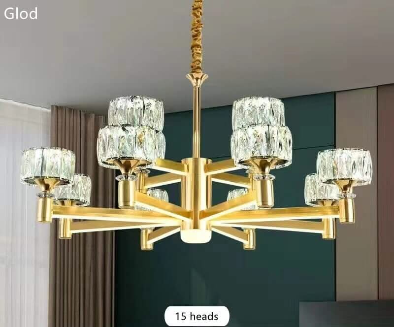 Crystal Cylinders LED Chandelier – Modern Luxury Dimmable Ceiling Light