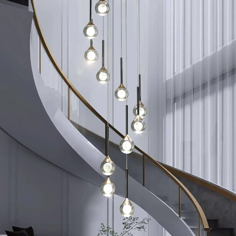Crystal Drops Staircase Chandelier – Black, Gold or Silver, 1 to 5 Heads, 3 Colour Modes