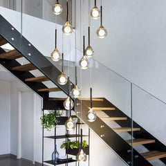 Crystal Drops Staircase Chandelier – Black, Gold or Silver, 1 to 5 Heads, 3 Colour Modes