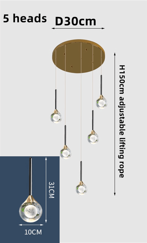 Crystal Drops Staircase Chandelier – Black, Gold or Silver, 1 to 5 Heads, 3 Colour Modes