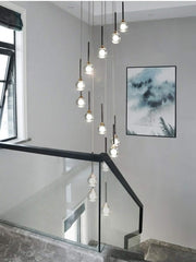 Crystal Drops Staircase Chandelier – Black, Gold or Silver, 1 to 5 Heads, 3 Colour Modes