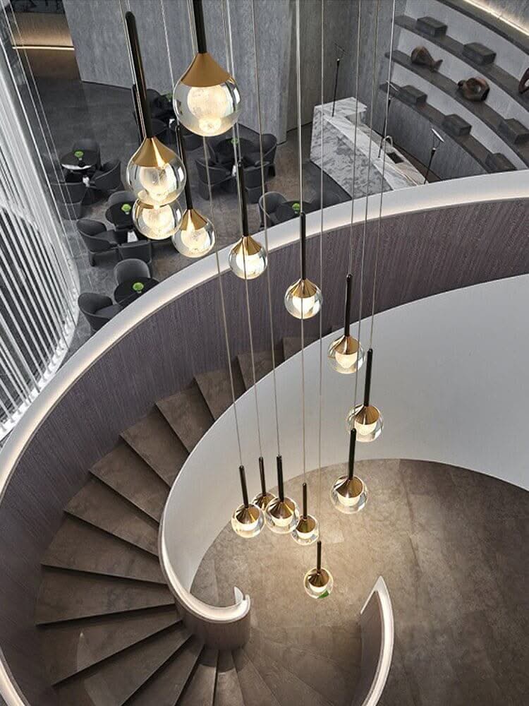 Crystal Drops Staircase Chandelier – Black, Gold or Silver, 1 to 5 Heads, 3 Colour Modes